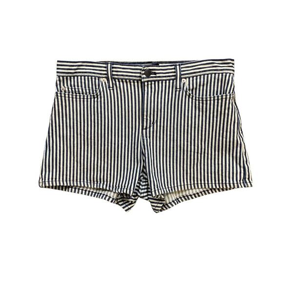 Theory Shorts Womens 28 Navy White Stripe Freeboard Mikee Zip Fly Chino Pockets - Picture 1 of 11